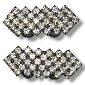 Vintage MUSI Rhinestone Shoe Clips Clear Crystal Silver Tone Bridal France